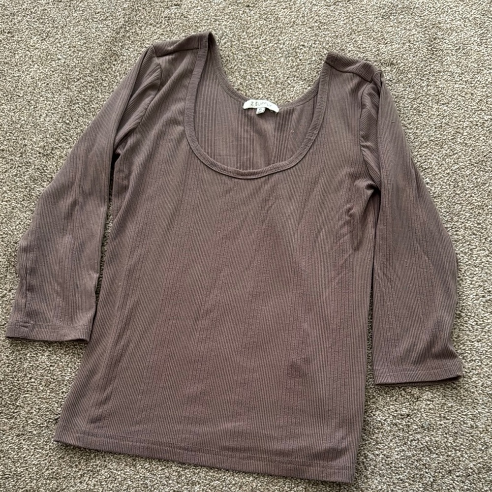 Z Supply Women's Ribbed Scoop Neck Top - Brown